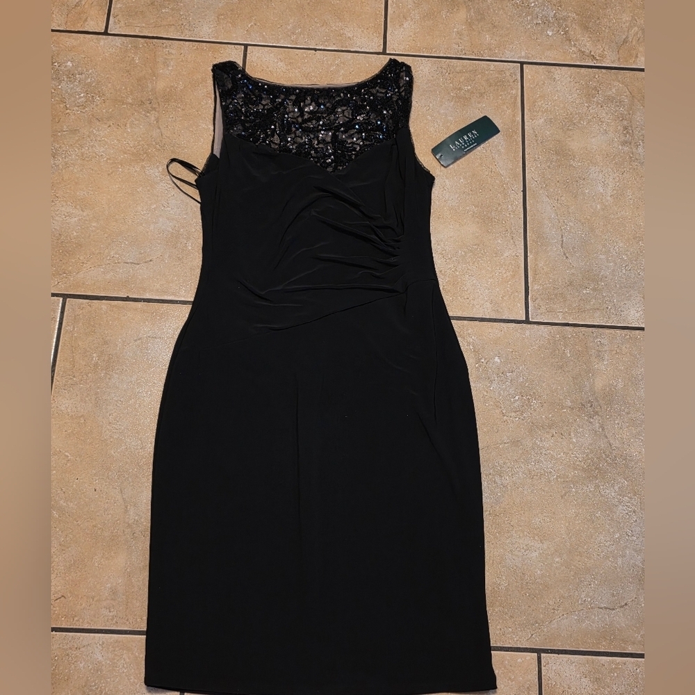 Ralph Lauren Black Sequin Yoke Midi Dress - Picture 2 of 9